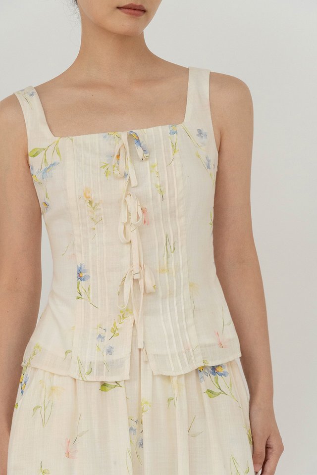 ZINNIA FLORAL TIE VEST TOP CREAM
