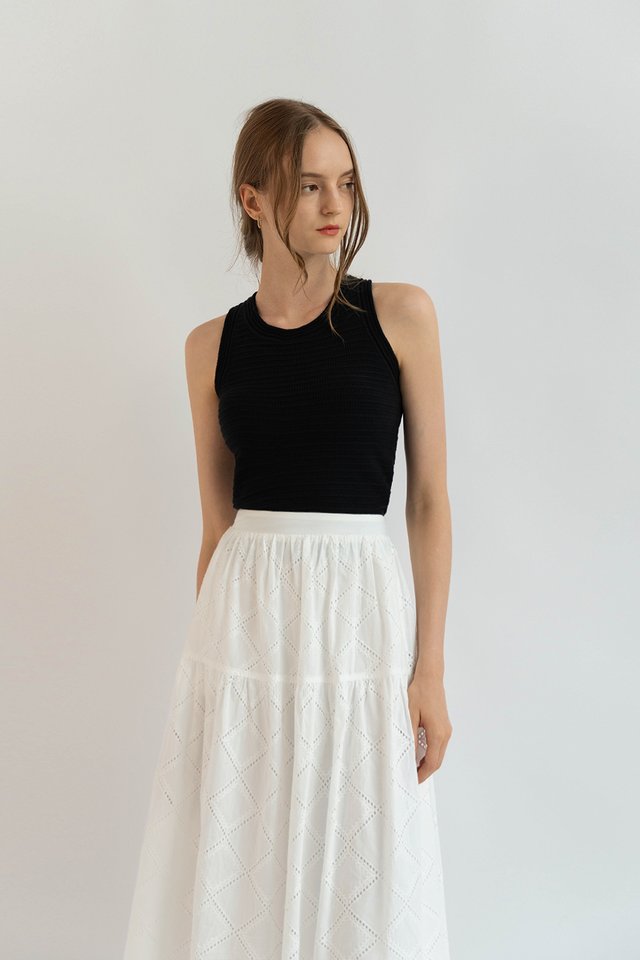 NYRA TEXTURED KNIT TANK TOP BLACK