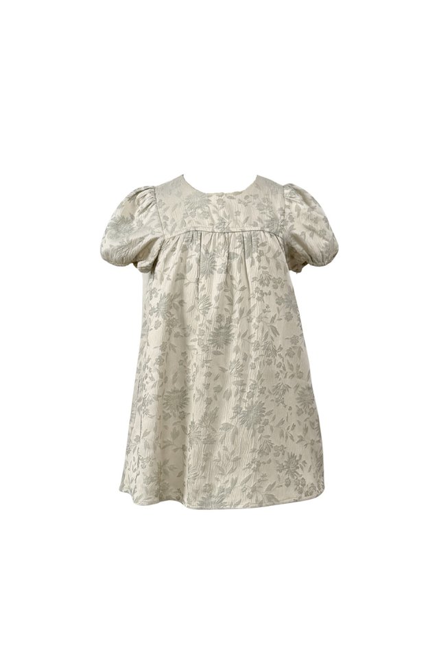 QIAO PUFF SLEEVE BROCADE MINI GIRL DRESS SILVER