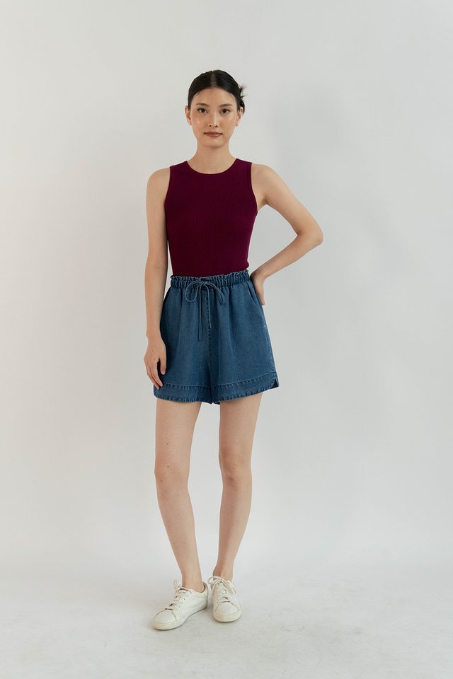 VANNA CURVED HEM SHORTS CHAMBRAY DARK