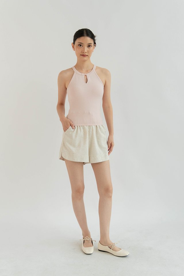 VANNA CURVED HEM SHORTS LINEN SAND
