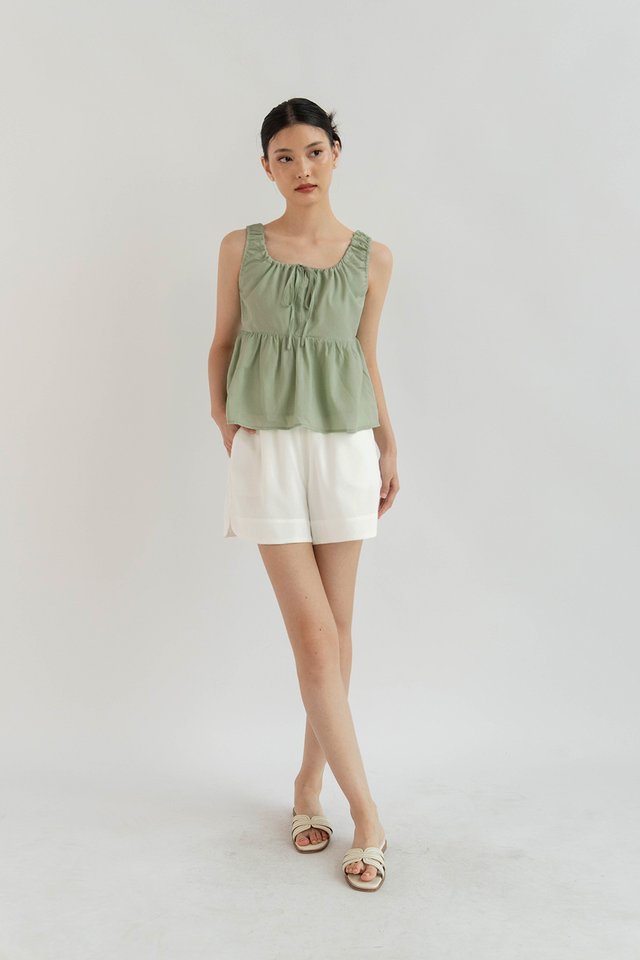 VANNA CURVED HEM SHORTS LINEN WHITE