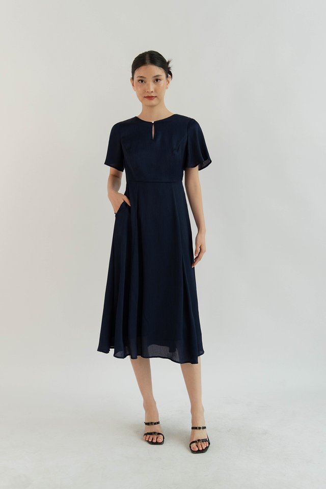 XUE FLUTTER SLEEVE DRESS NAVY