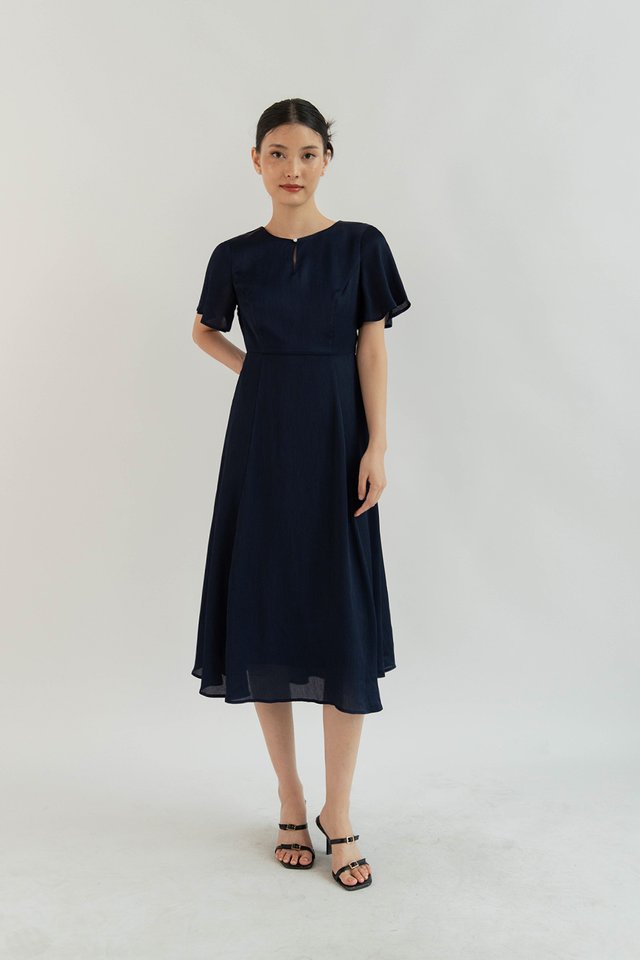 XUE FLUTTER SLEEVE DRESS NAVY