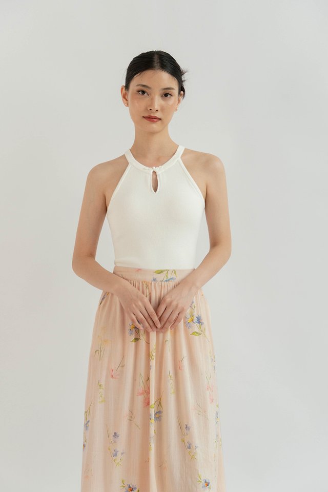 YAN MANDARIN COLLAR CHEONGSUM KNIT TOP (PADDED) WHITE