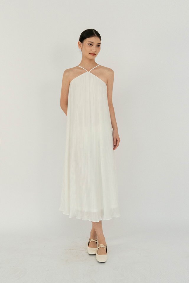 ANASTASIA PLEATED DRESS WHITE