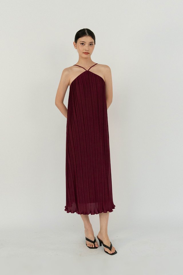 ANASTASIA PLEATED DRESS WINE