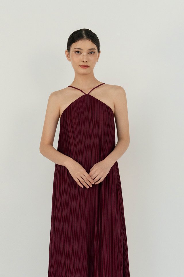 ANASTASIA PLEATED DRESS WINE