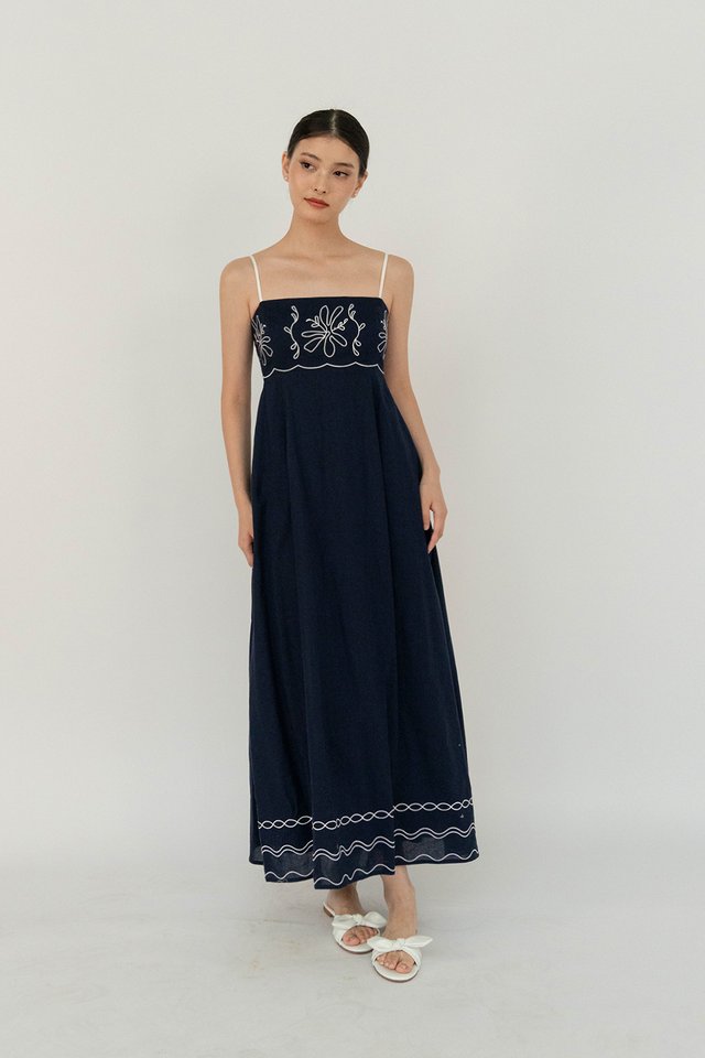 ASHLYN EMBROIDERY DRESS NAVY