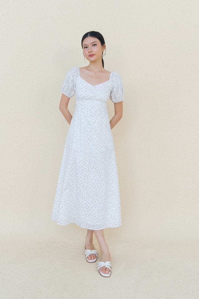 CATHERINE SWEETHEART FLORAL DRESS BLUE