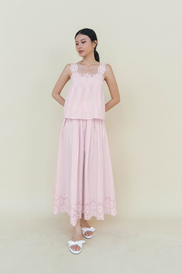 EIRA CROCHET PANEL FULL SKIRT POWDER PINK