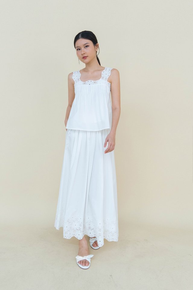 EIRA CROCHET PANEL FULL SKIRT WHITE
