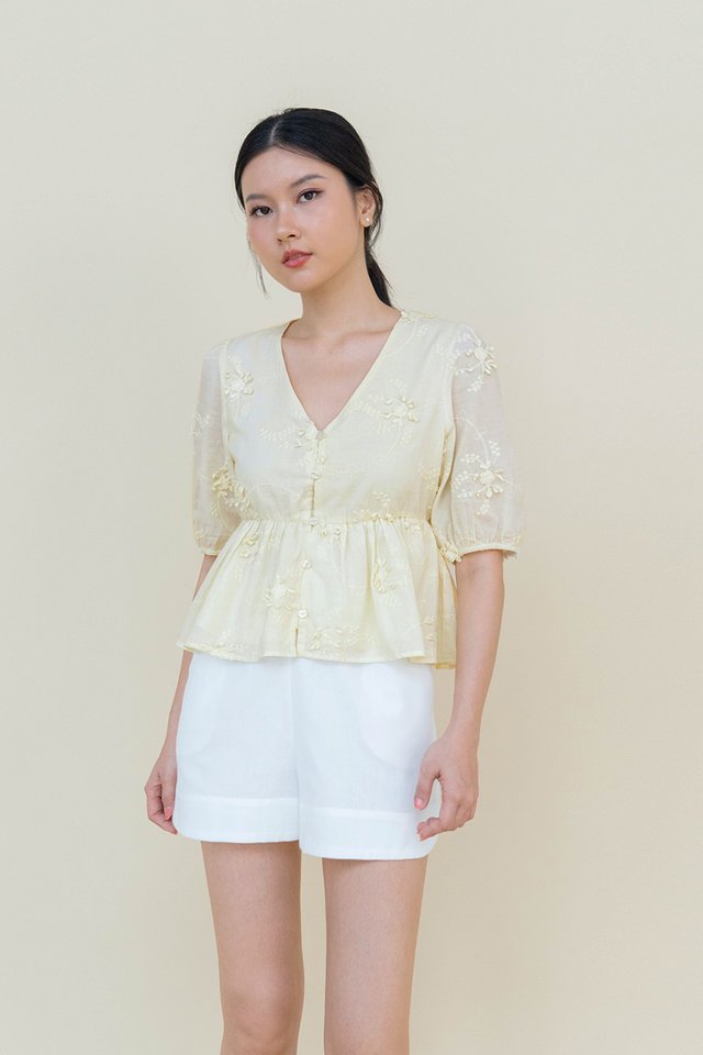JULIET TEXTURED BLOUSON TOP BUTTERMILK