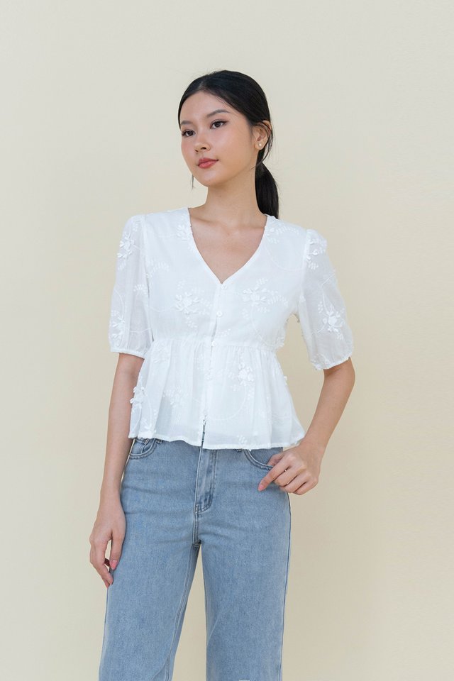JULIET TEXTURED BLOUSON TOP WHITE