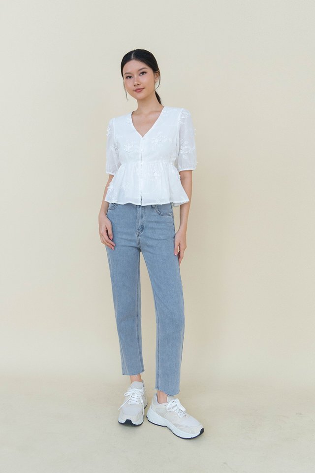 JULIET TEXTURED BLOUSON TOP WHITE