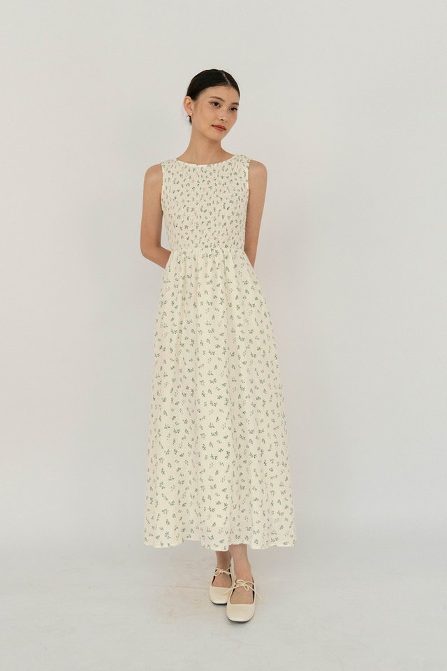 LYNN MUSLIN COTTON FLORAL DRESS BLUE