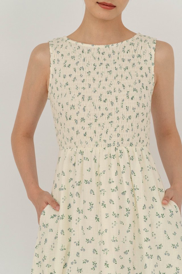 LYNN MUSLIN COTTON FLORAL DRESS BLUE