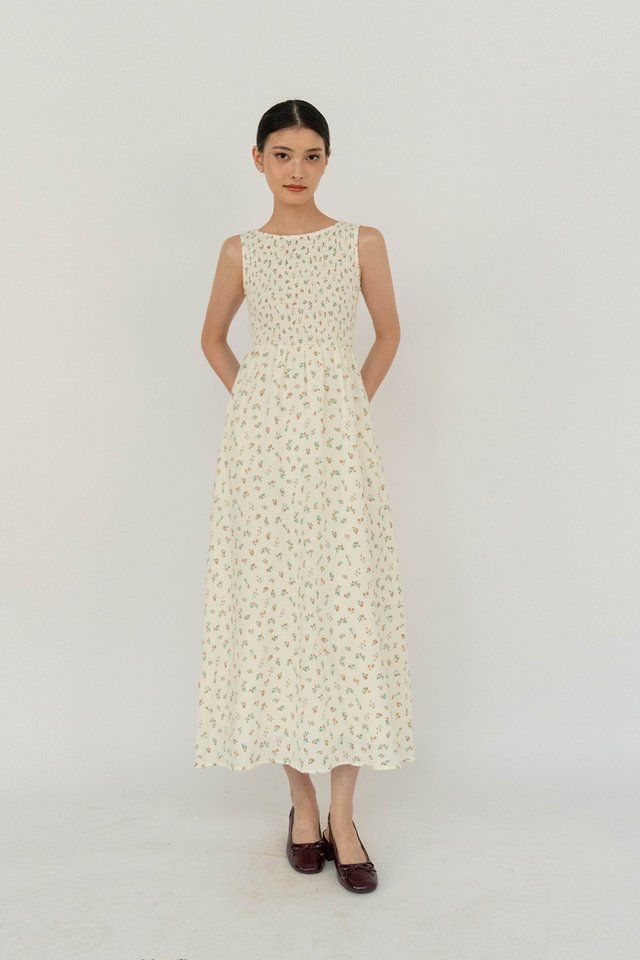 LYNN MUSLIN COTTON FLORAL DRESS RED