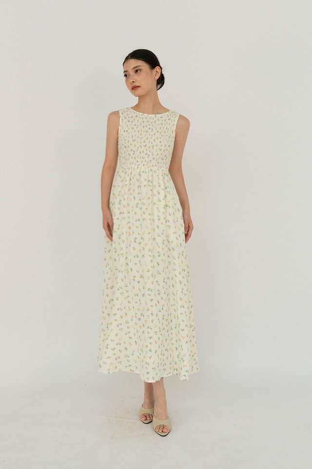 LYNN MUSLIN COTTON FLORAL DRESS YELLOW