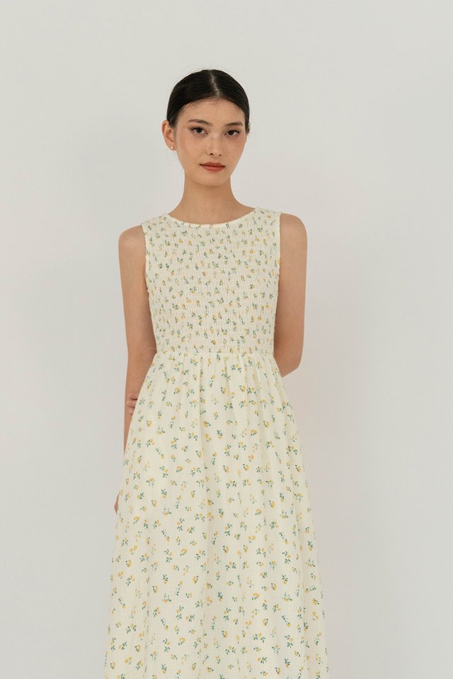 LYNN MUSLIN COTTON FLORAL DRESS YELLOW