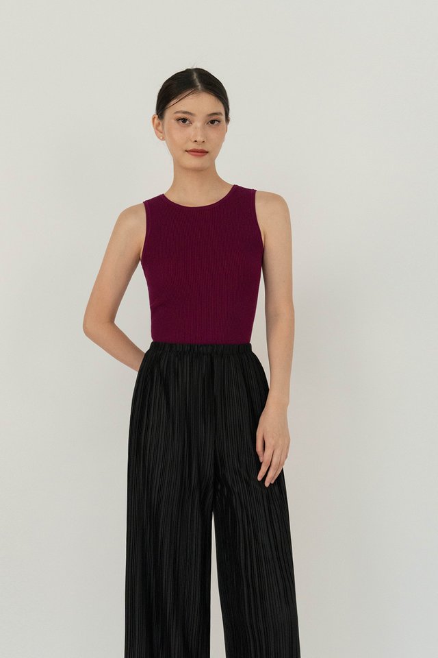 MICKEY RIBBED KNIT TANK TOP PLUM