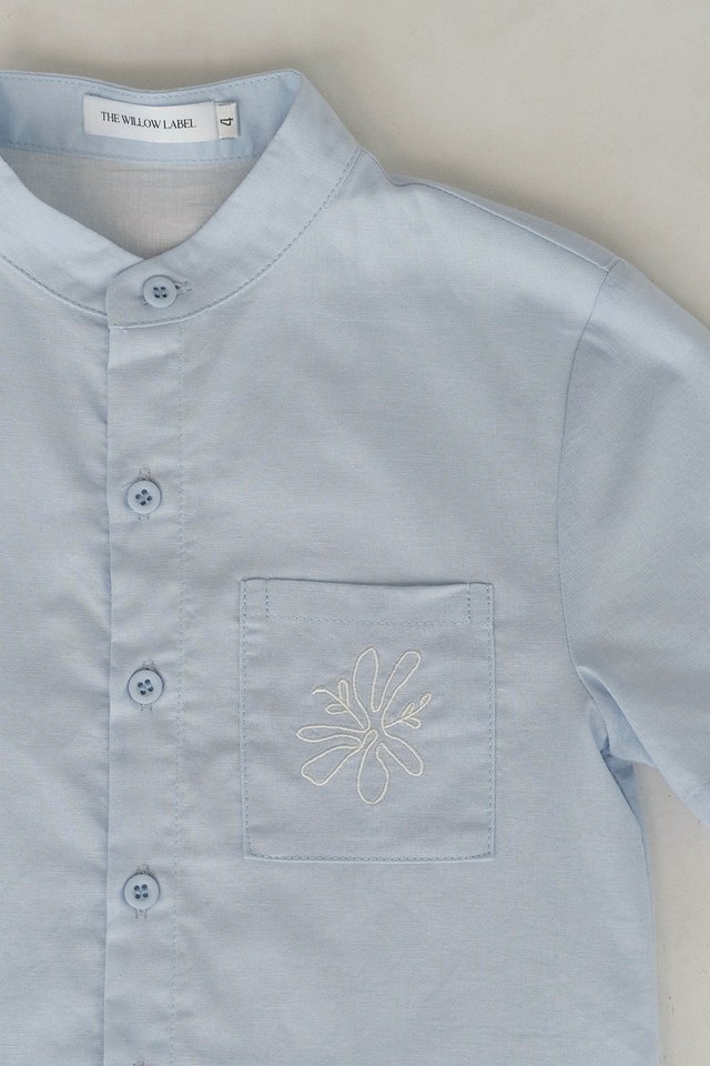 NAT EMBROIDERY MINI BOY SHIRT BLUE