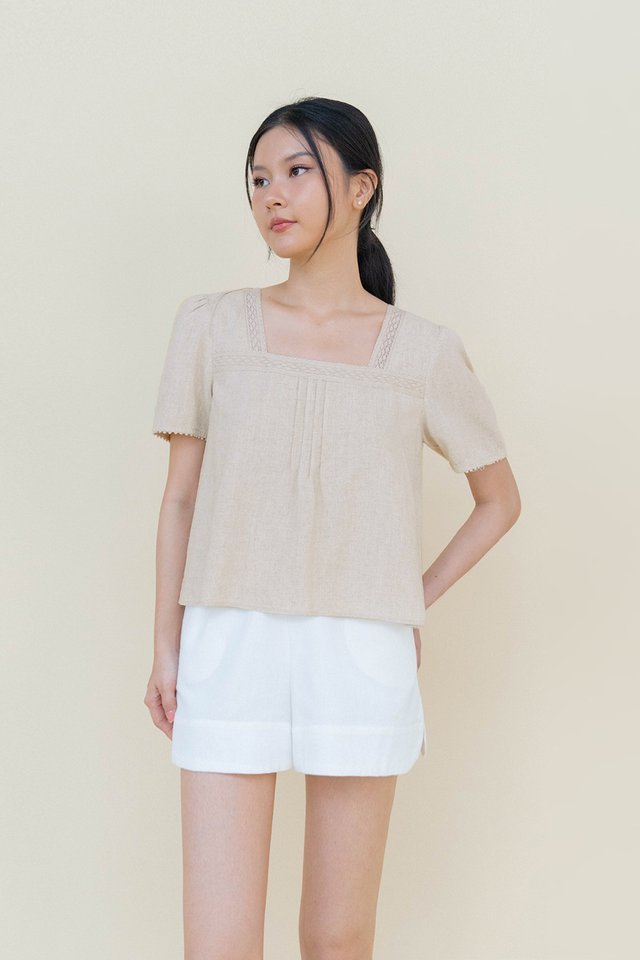 (PREORDER) PENNY LINEN BLOUSON TOP SAND