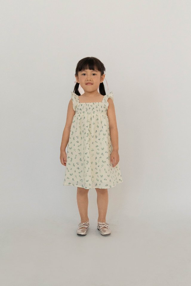 PETRINA MUSLIN COTTON FLORAL MINI GIRL DRESS BLUE