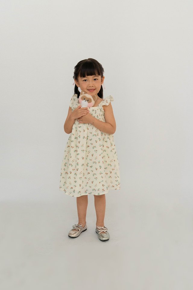 PETRINA MUSLIN COTTON FLORAL MINI GIRL DRESS RED