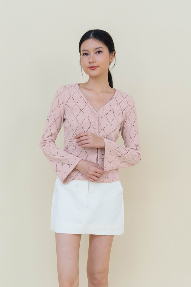 SARA TEXTURED CARDIGAN TOP BLUSH