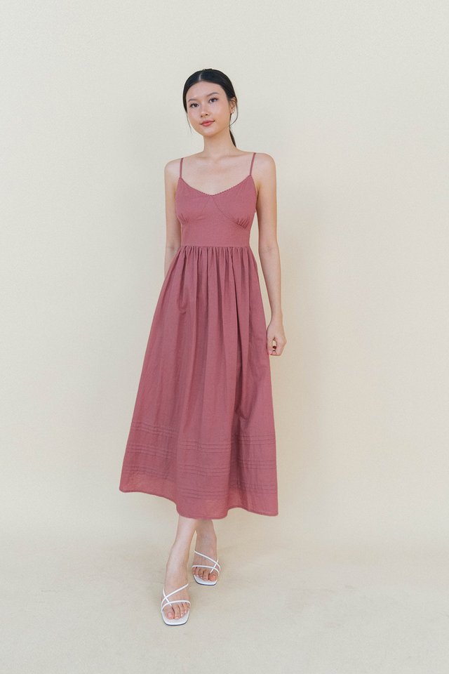 SCARLETT CROCHET TRIM LINEN PADDED DRESS PINK