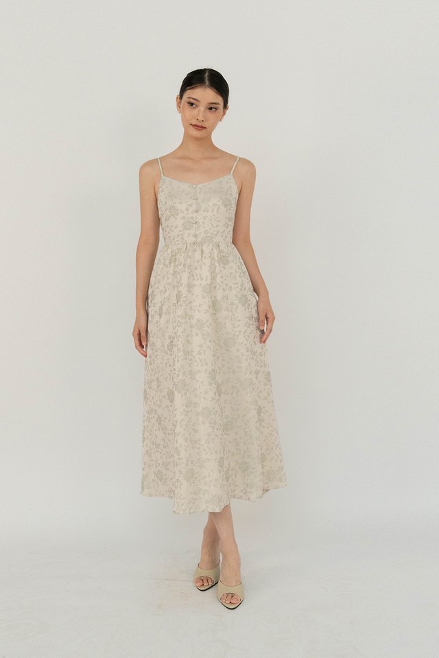 WEN FLORAL BROCADE DRESS SILVER