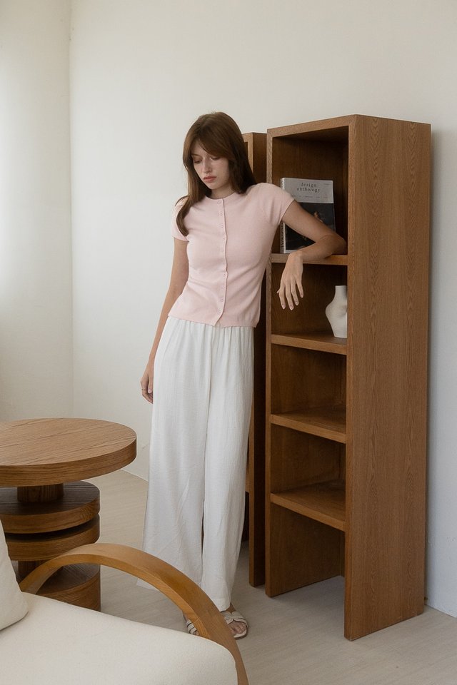 ELIZABETH CAPSLEEVE BUTTON KNIT TOP SWEETPEA PINK