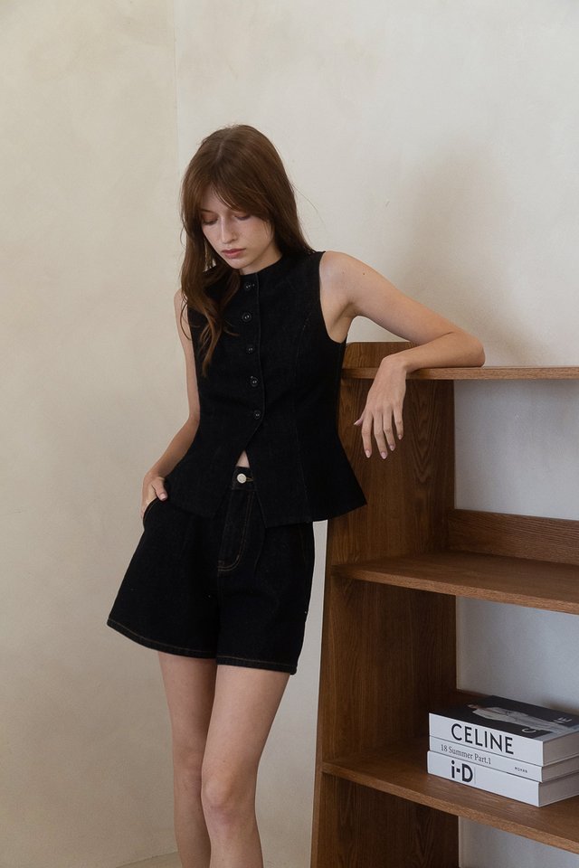 LUCAS RELAXED DENIM SHORTS BLACK