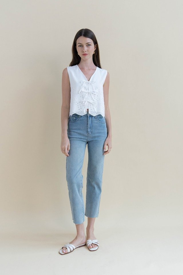 MADELYN BRODERIE RIBBON VEST TOP WHITE