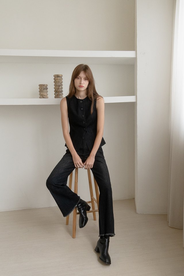 MASON WIDE LEG DENIM JEANS (PETITE) WASHED BLACK