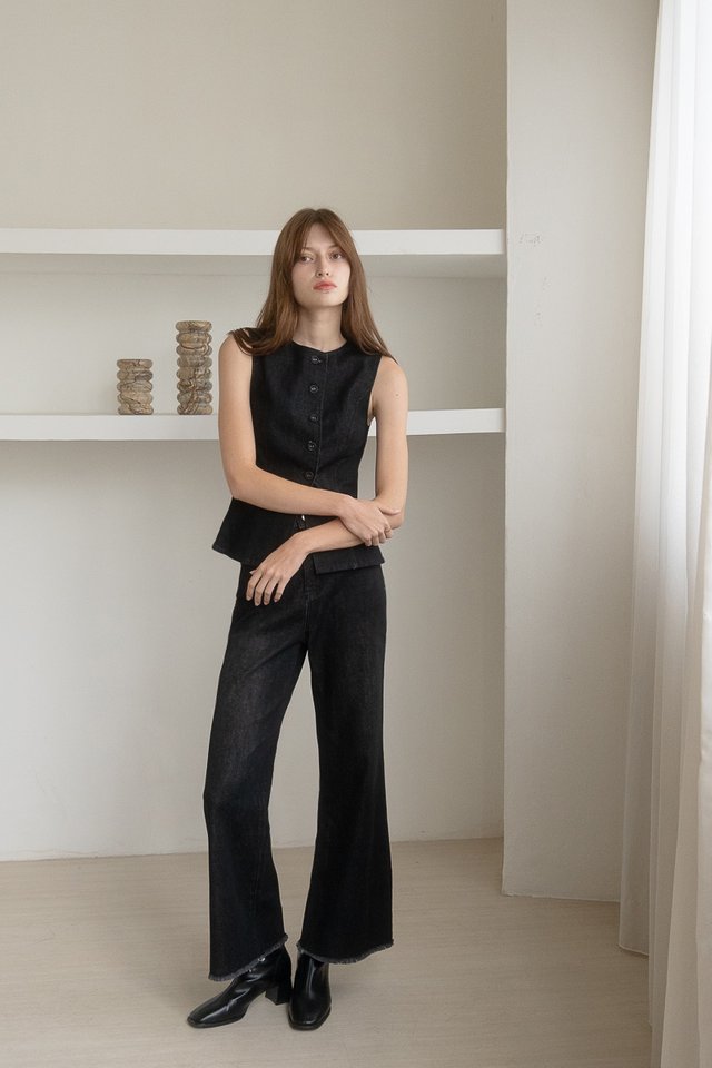 MASON WIDE LEG DENIM JEANS (REGULAR) WASHED BLACK