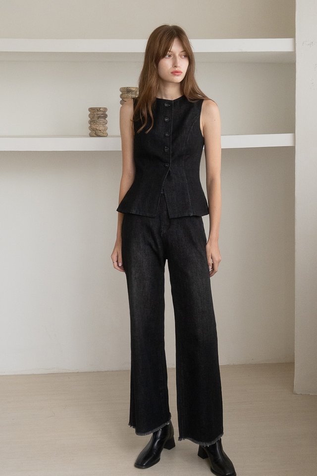 MASON WIDE LEG DENIM JEANS (REGULAR) WASHED BLACK