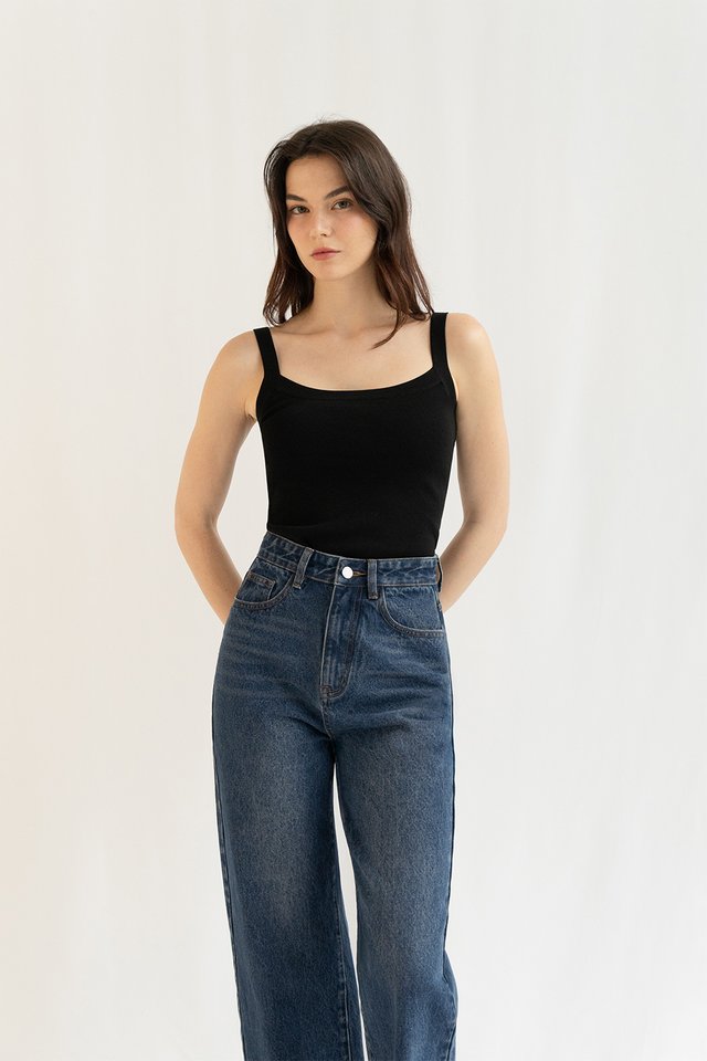 AMANDA KNIT CAMISOLE (PADDED) TOP BLACK