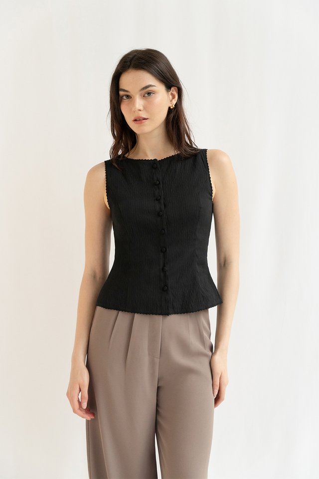 ARDENE SCALLOP TRIM VEST TOP BLACK