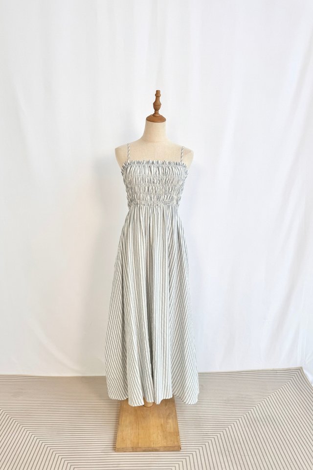 BRENNA STRIPED LINEN DRESS BLUE