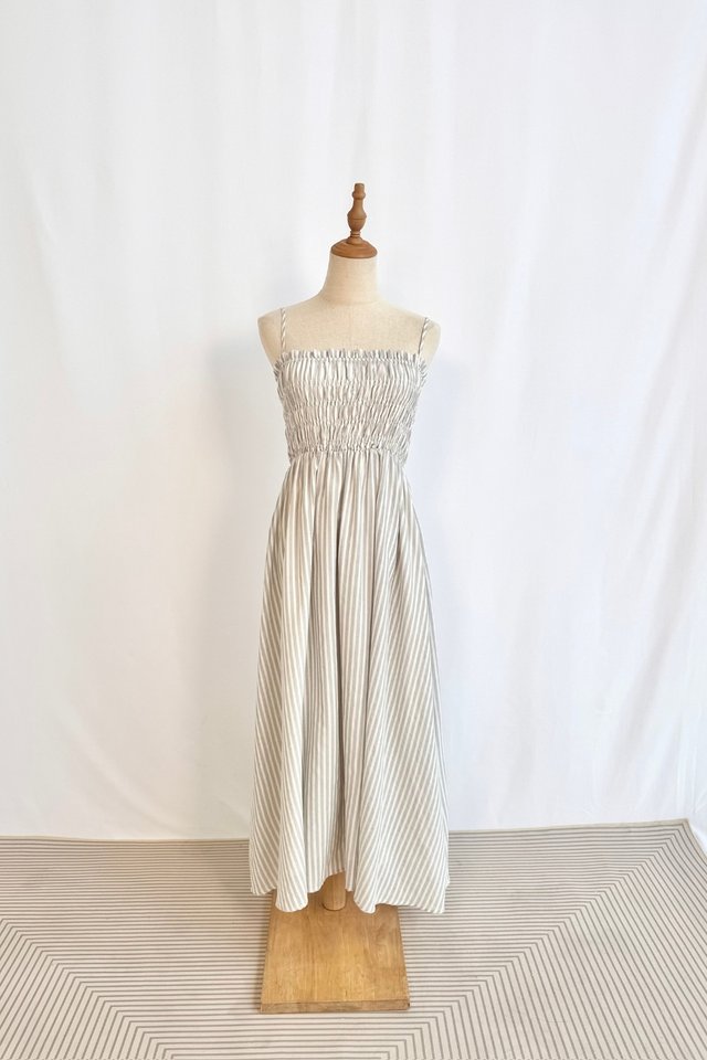 BRENNA STRIPED LINEN DRESS MIST