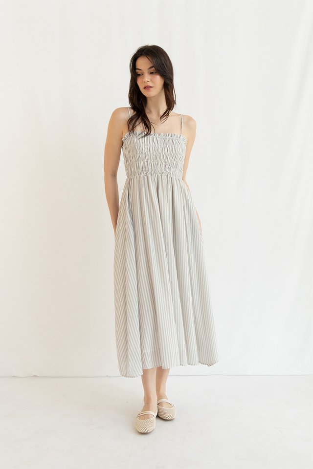 BRENNA STRIPED LINEN DRESS MIST