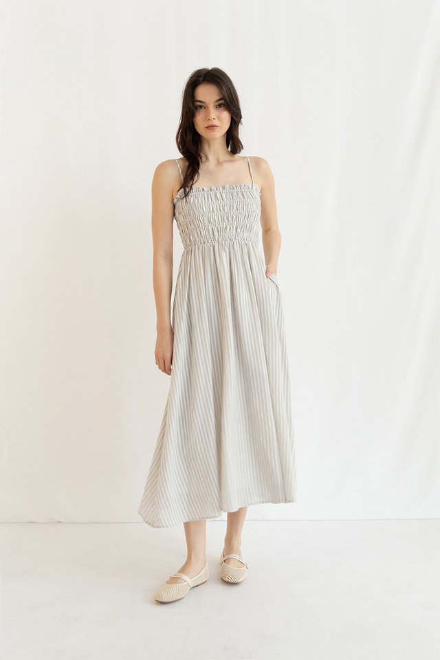 BRENNA STRIPED LINEN DRESS MIST