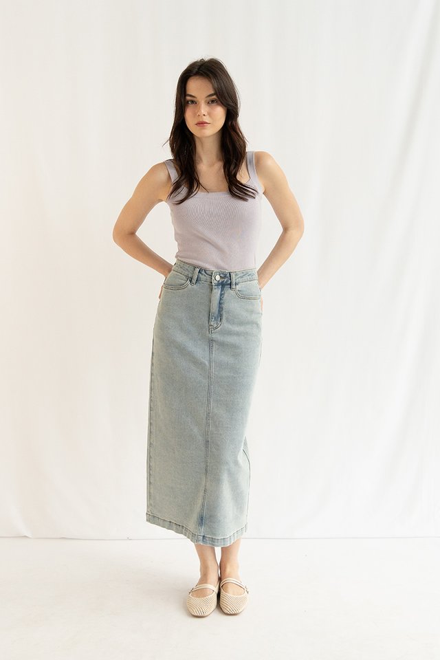 CARY DENIM COLUMN SKIRT LIGHT WASH