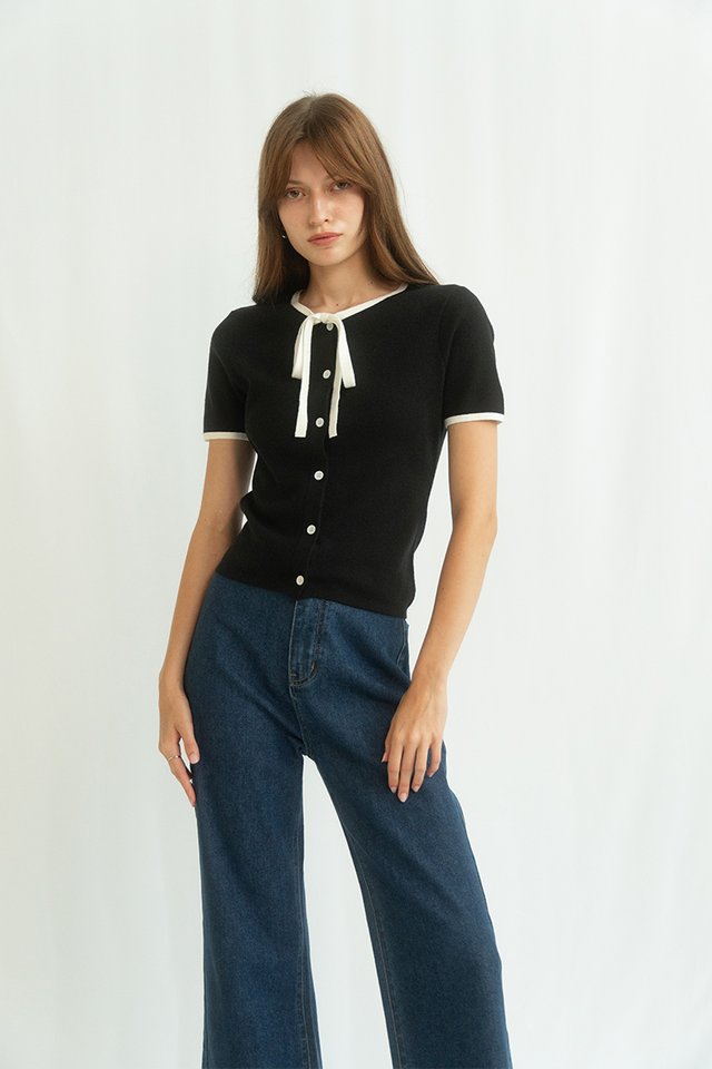 DELLE BOW KNIT TOP BLACK