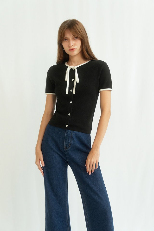 DELLE BOW KNIT TOP BLACK