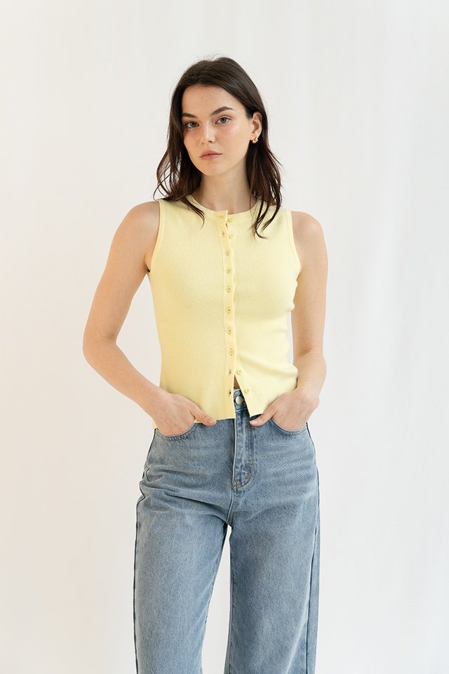 ELIZA KNIT BUTTON TOP YELLOW