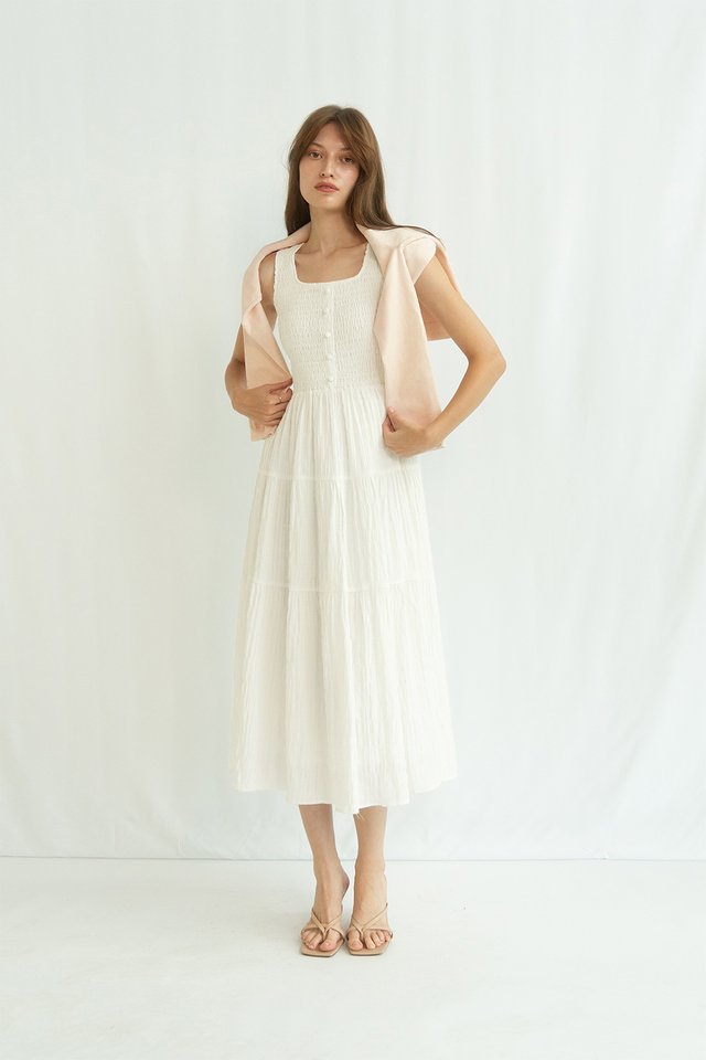 GILLIAN RUCHED BODICE DRESS WHITE