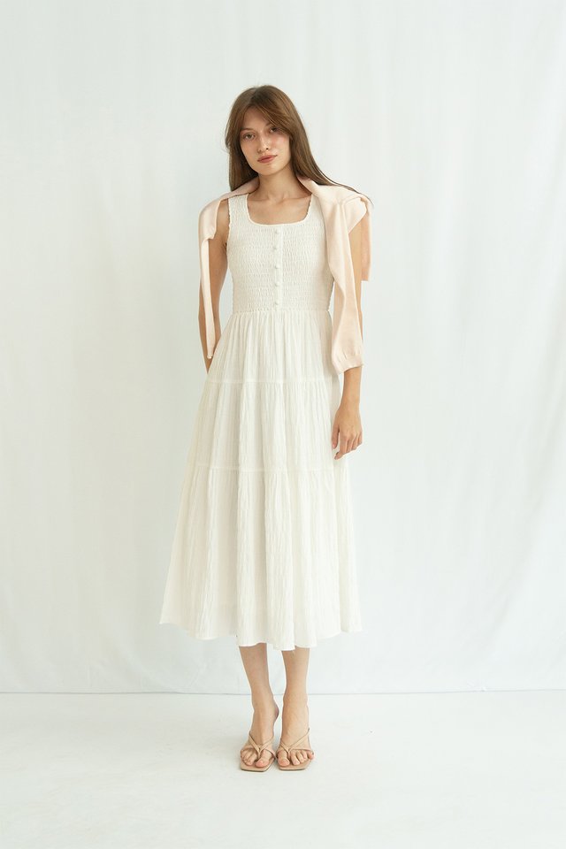 GILLIAN RUCHED BODICE DRESS WHITE